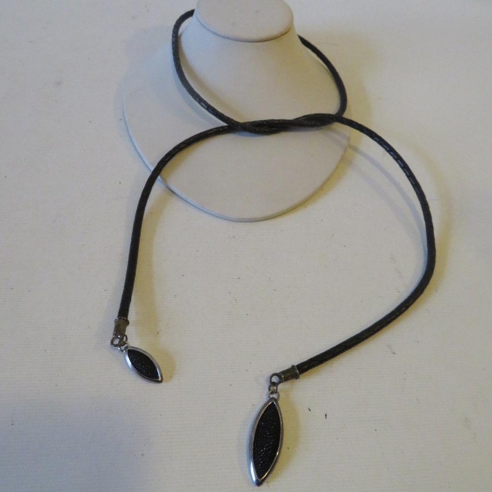 SHAG LEATHER AND STERLING SILVER ROPE NECKLACE*